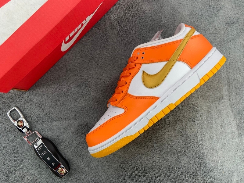 Nike Dunk Low White/Orange Blaze-Gold