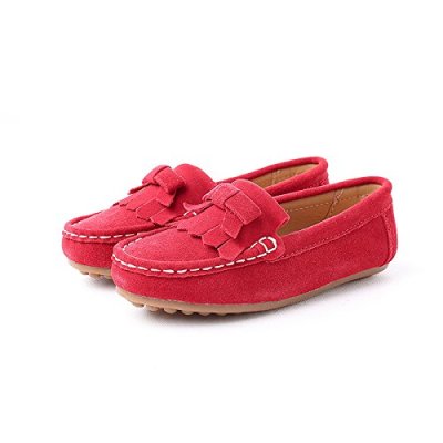 KISFLY Slip-on Leather Flat Oxford Shoes for Toddler Girls Kids Red 02