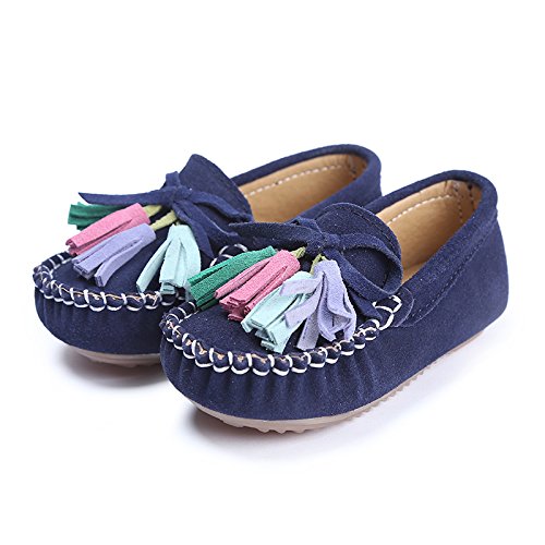 KISFLY Slip-on Leather Flat Oxford Shoes for Toddler Baby Girl Blue