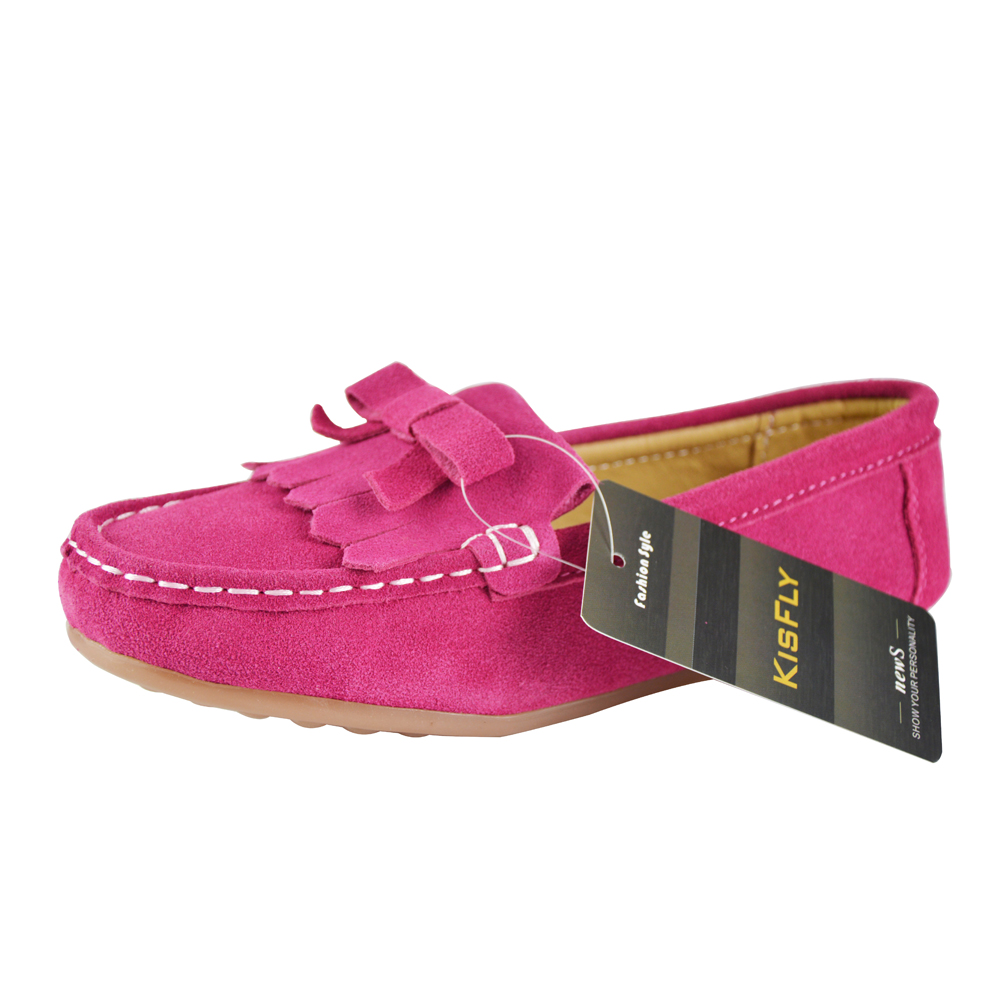 KISFLY Slip-on Leather Flat Oxford Shoes for Little Big Girls Kids Rose Red 