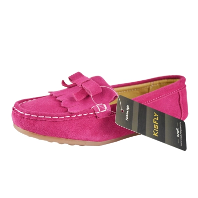 KISFLY Slip-on Leather Flat Oxford Shoes for Little Big Girls Kids Rose Red  01