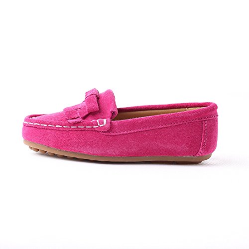 KISFLY Slip-on Leather Flat Oxford Shoes for Little Big Girls Kids Rose Red 