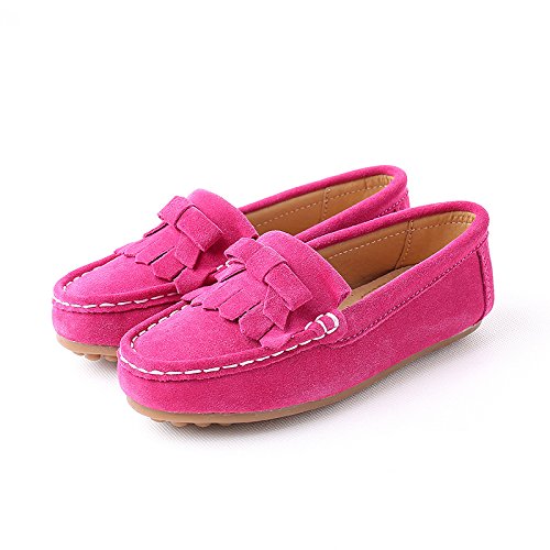 KISFLY Slip-on Leather Flat Oxford Shoes for Little Big Girls Kids Rose Red 