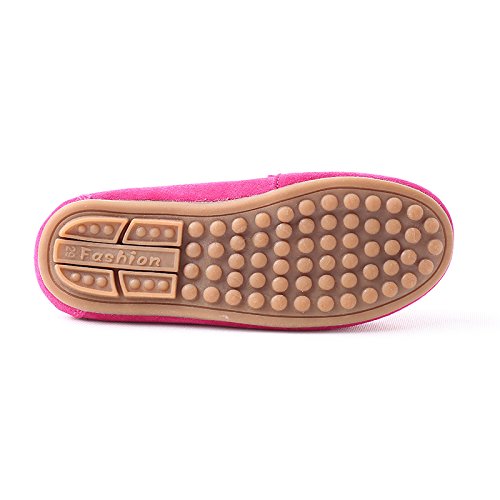 KISFLY Slip-on Leather Flat Oxford Shoes for Little Big Girls Kids Rose Red 