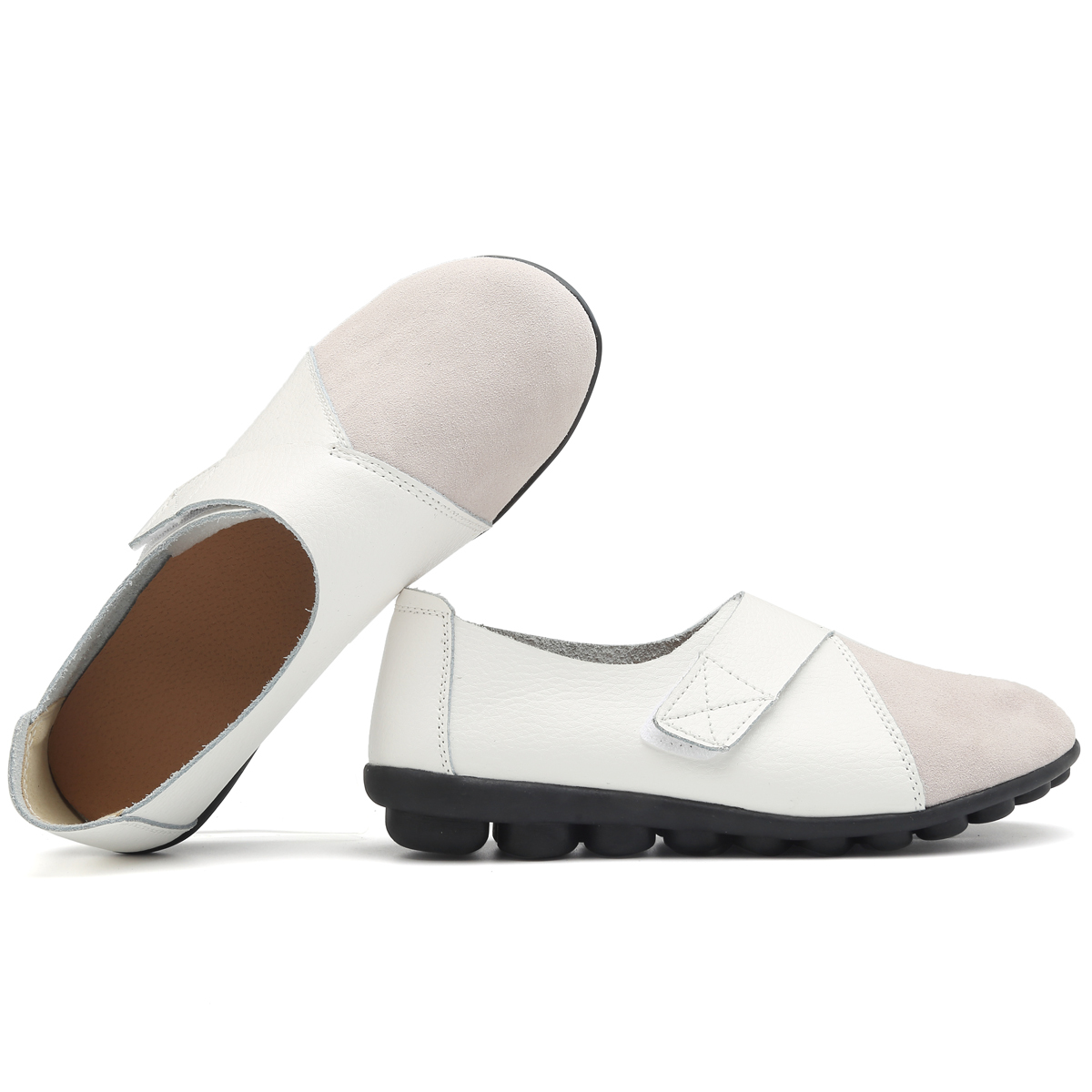 Women Casual Flat Driving Loafers Genuine Leather Lightweight Comfortable Round Toe Slip On Shoes