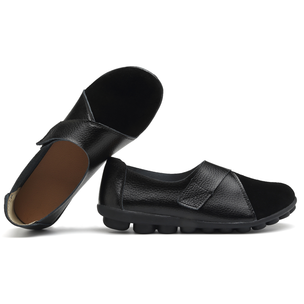 Women Casual Flat Driving Loafers Genuine Leather Lightweight Comfortable Round Toe Slip On Shoes