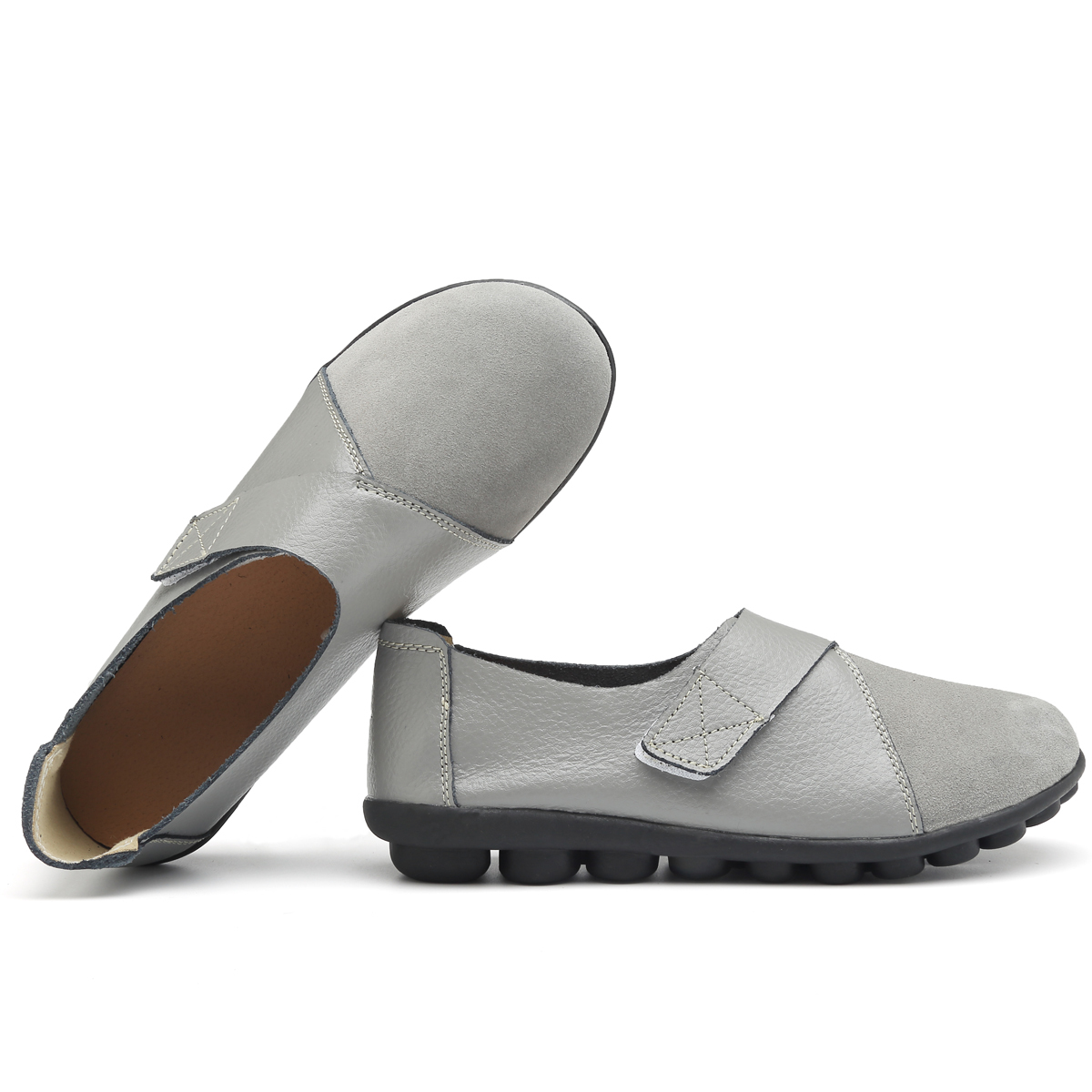 Women Casual Flat Driving Loafers Genuine Leather Lightweight Comfortable Round Toe Slip On Shoes