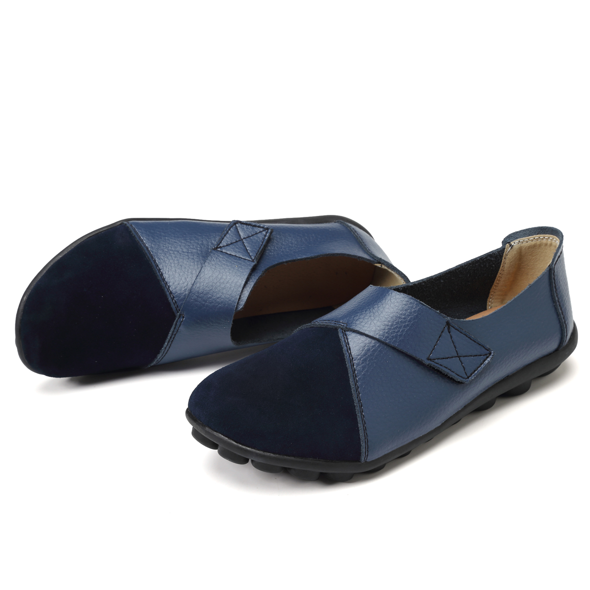 Women Casual Flat Driving Loafers Genuine Leather Lightweight Comfortable Round Toe Slip On Shoes