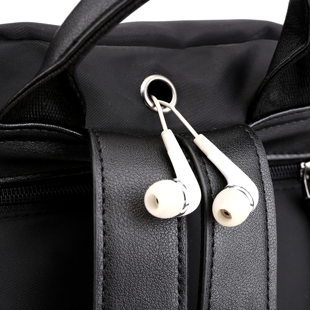 Nylon Casual Daypack Earphone Hole Lightweight Travel Backpack Waterproof School Bags for Women 