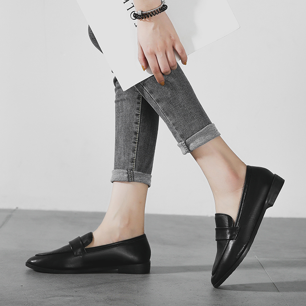 KISFLY Casual Leather Slip on Loafers Shoes for Women Comfortable Walking Flats