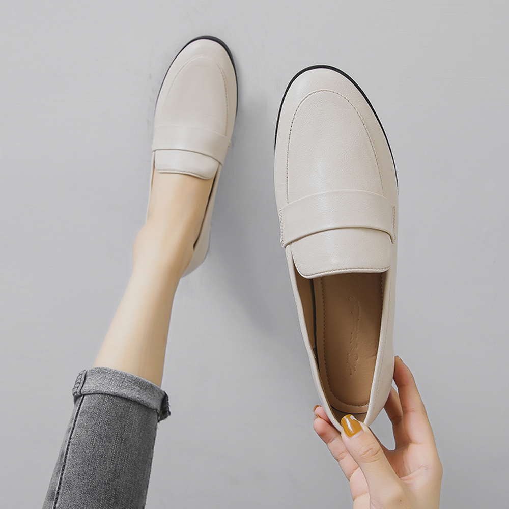 KISFLY Casual Leather Slip on Loafers Shoes for Women Comfortable Walking Flats