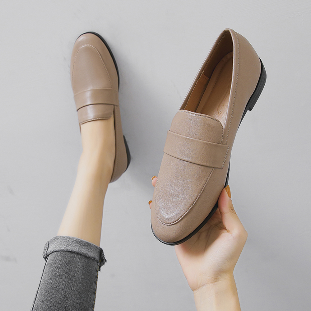 KISFLY Casual Leather Slip on Loafers Shoes for Women Comfortable Walking Flats