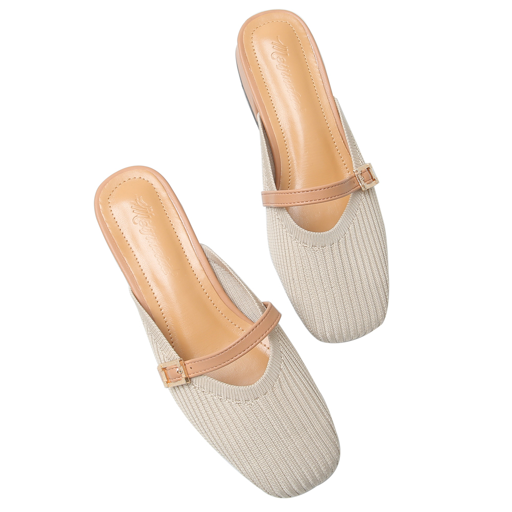 2021 New Womens Mules Slip on Fly Woven Vamp Flats Comfortable Walking Slippers Shoes