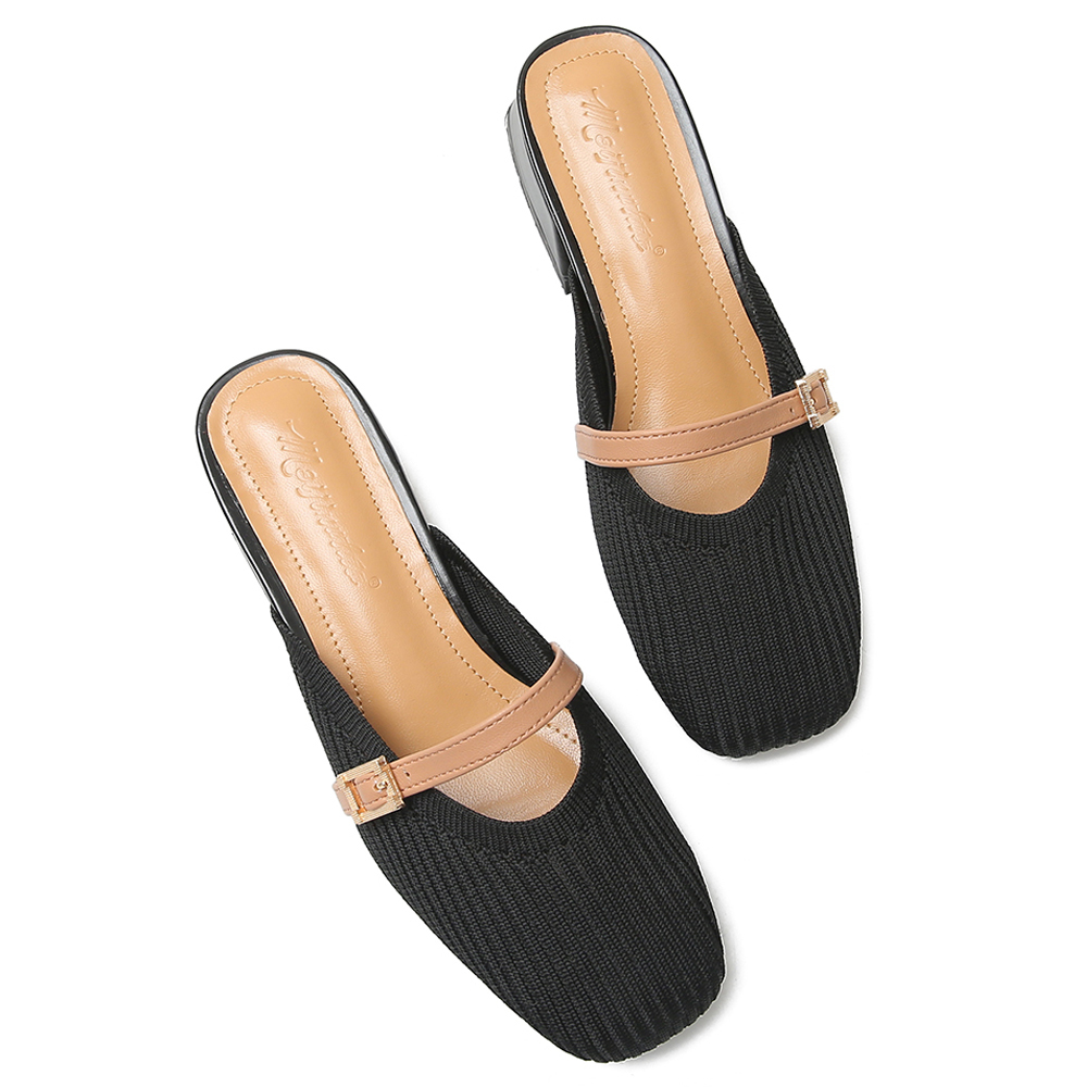 2021 New Womens Mules Slip on Fly Woven Vamp Flats Comfortable Walking Slippers Shoes