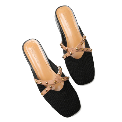 2021 New Womens Mules Slip on Fly Woven Vamp Flats Comfortable Walking Slippers Shoes 01