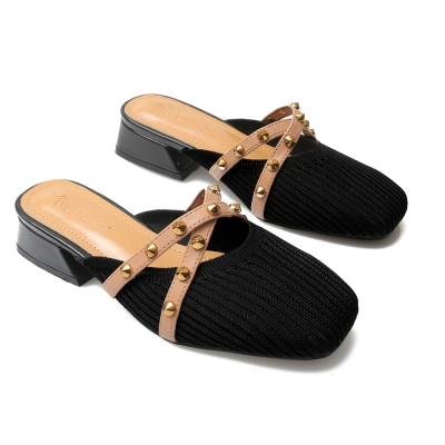 2021 New Womens Mules Slip on Fly Woven Vamp Flats Comfortable Walking Slippers Shoes 02