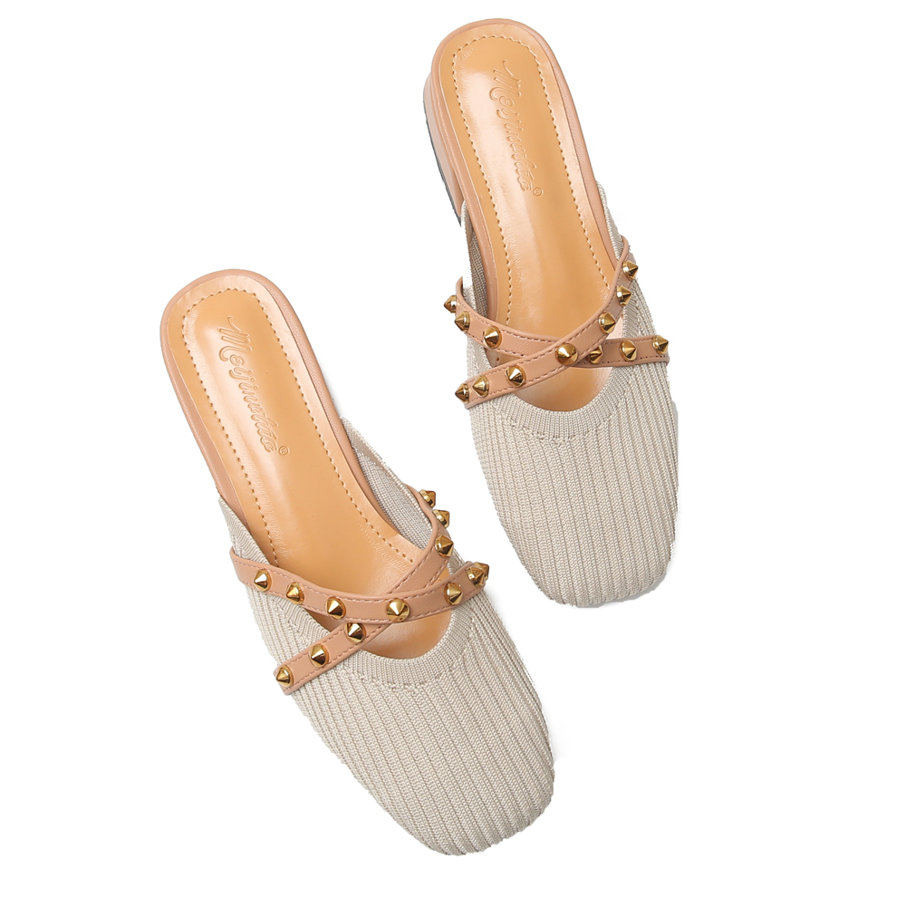 2021 New Womens Mules Slip on Fly Woven Vamp Flats Comfortable Walking Slippers Shoes