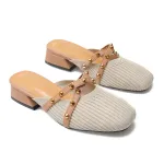 2021 New Womens Mules Slip on Fly Woven Vamp Flats Comfortable Walking Slippers Shoes