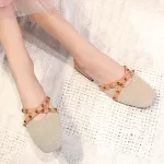 2021 New Womens Mules Slip on Fly Woven Vamp Flats Comfortable Walking Slippers Shoes