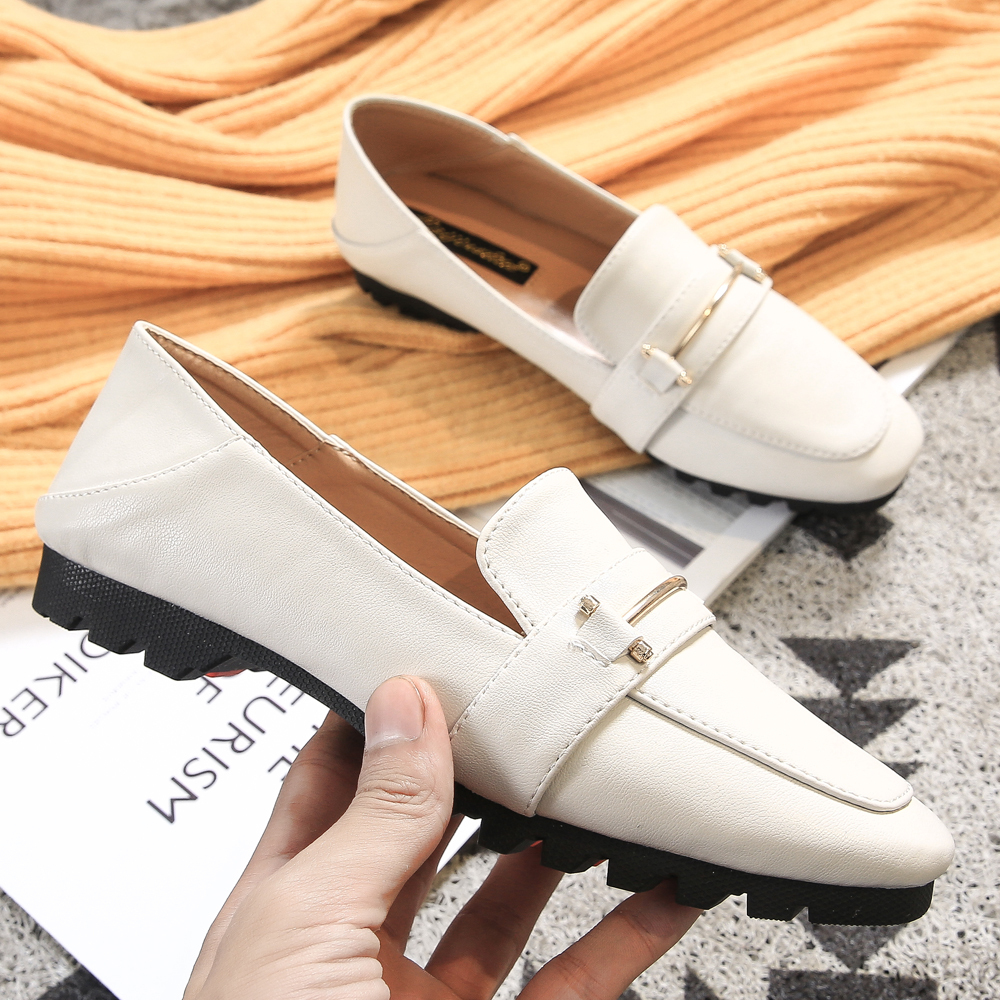 KISFLY 2021 New Leather Loafers for Women Casual Slip on Flats Comfortabale Walking Shoes