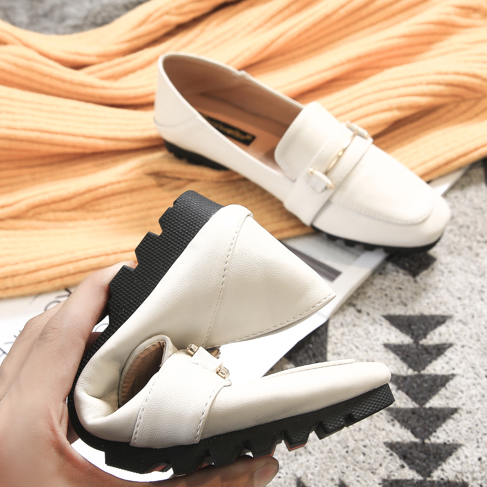 KISFLY 2021 New Leather Loafers for Women Casual Slip on Flats Comfortabale Walking Shoes