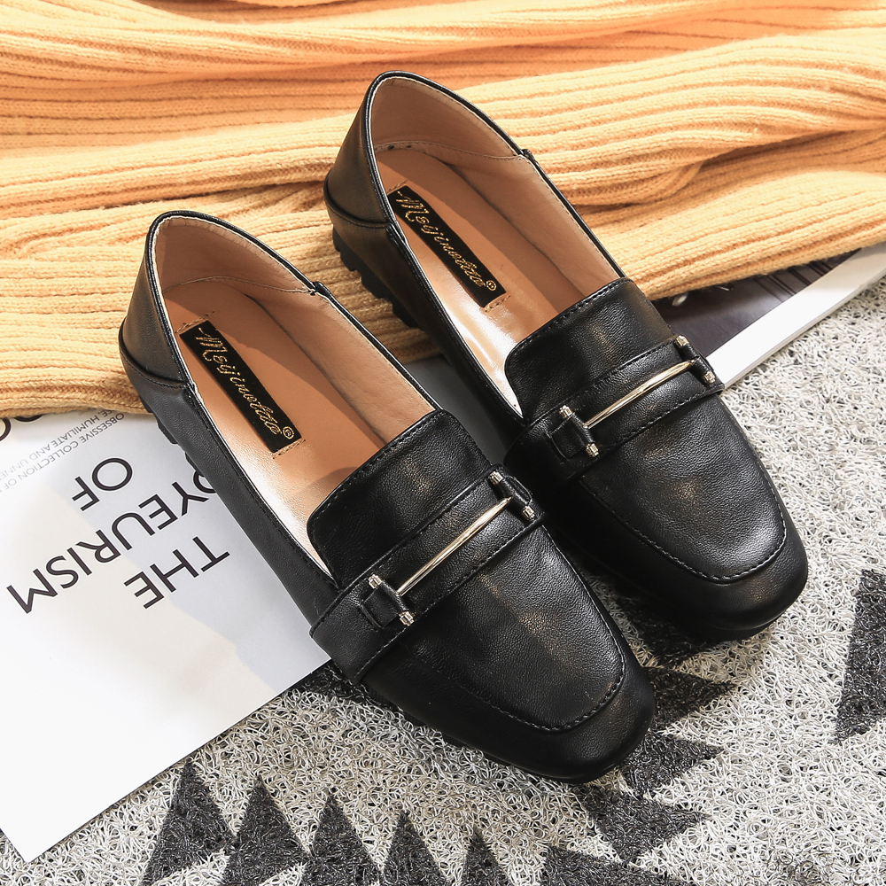 KISFLY 2021 New Leather Loafers for Women Casual Slip on Flats Comfortabale Walking Shoes