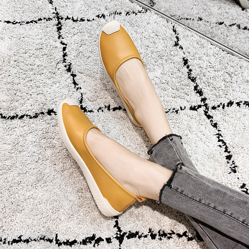 KISFLY Loafer Shoes for Women Leather Round Toe Slip on Flats Comfortable Walking Driving Shoes