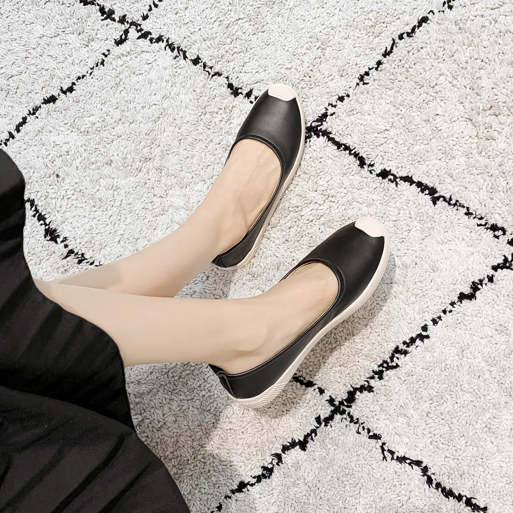 KISFLY Loafer Shoes for Women Leather Round Toe Slip on Flats Comfortable Walking Driving Shoes