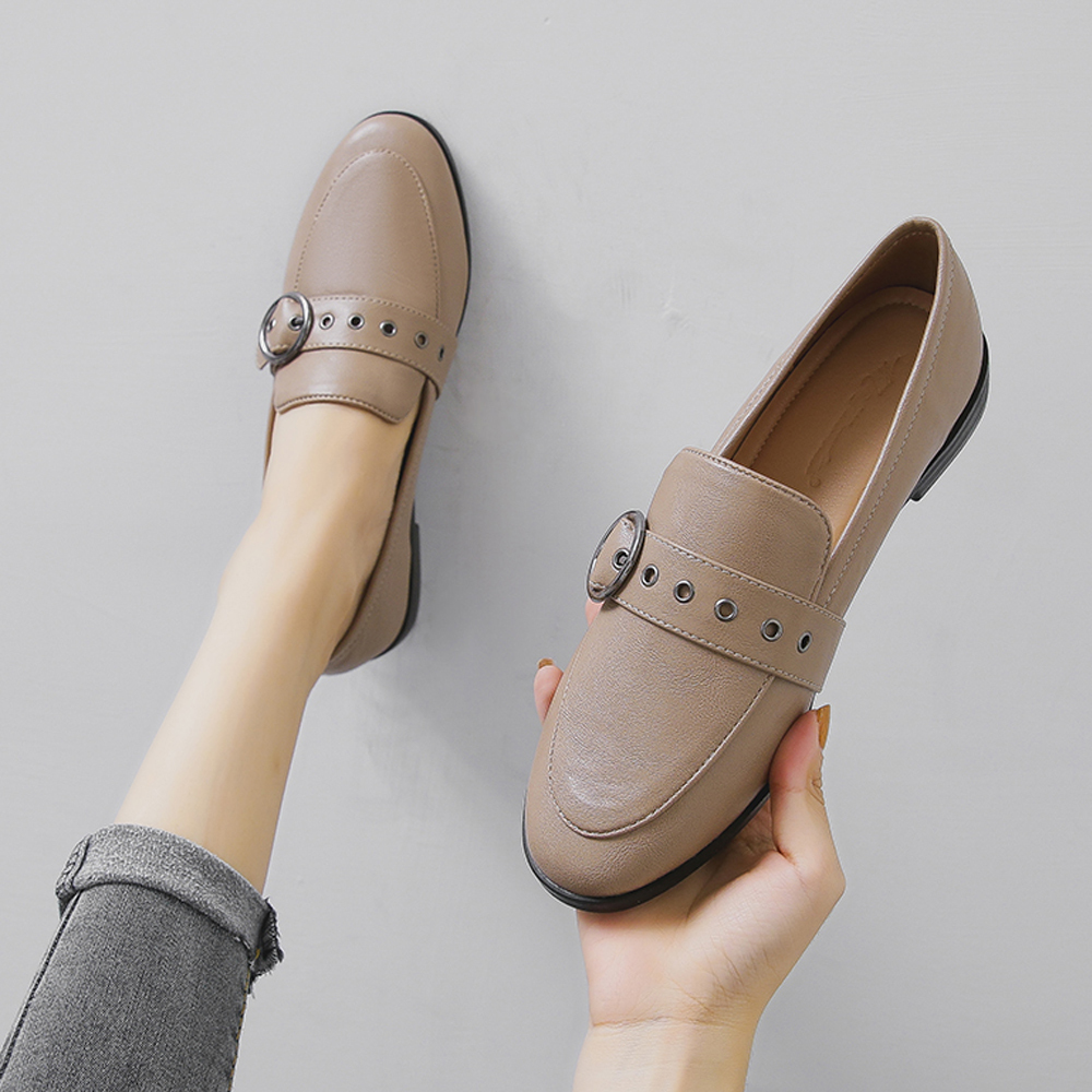 Flats Shoes for Women Leather Round Toe Slip on Ladies Casual Comfortable Walking Driving Loafers