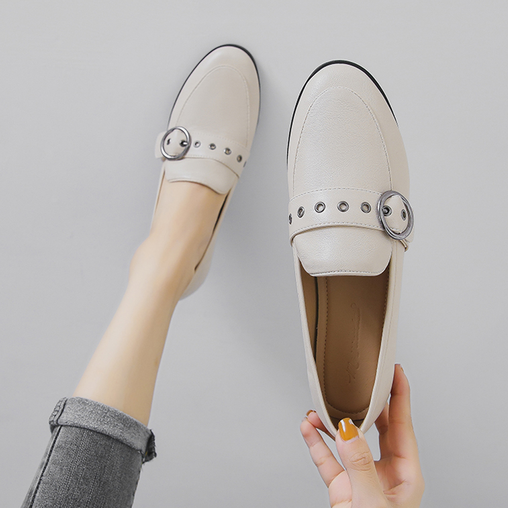 Flats Shoes for Women Leather Round Toe Slip on Ladies Casual Comfortable Walking Driving Loafers