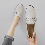 Flats Shoes for Women Leather Round Toe Slip on Ladies Casual Comfortable Walking Driving Loafers