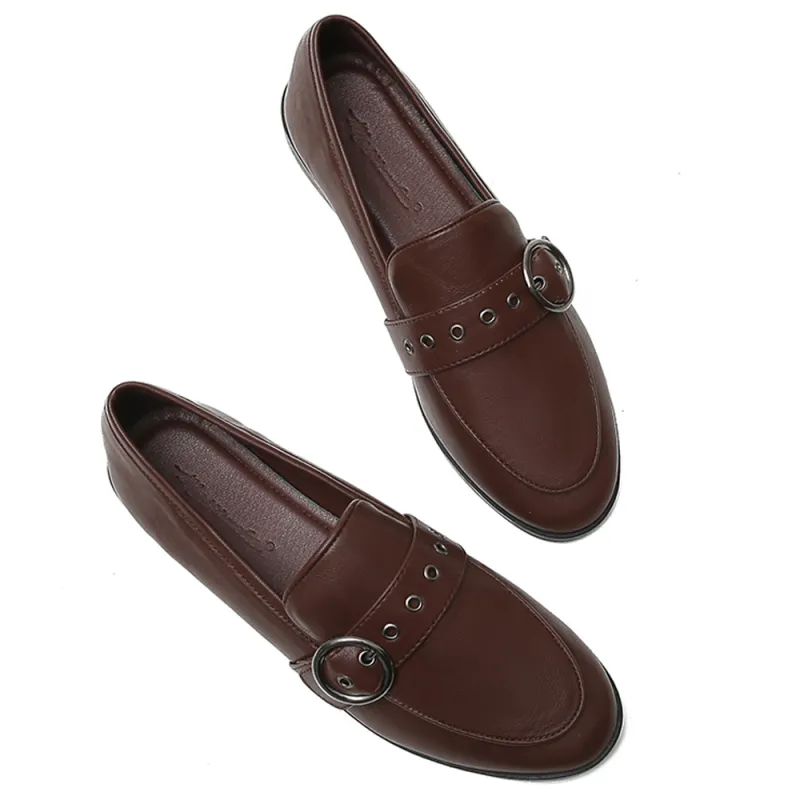 Flats Shoes for Women Leather Round Toe Slip on Ladies Casual Comfortable Walking Driving Loafers