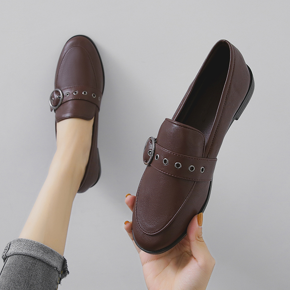 Flats Shoes for Women Leather Round Toe Slip on Ladies Casual Comfortable Walking Driving Loafers