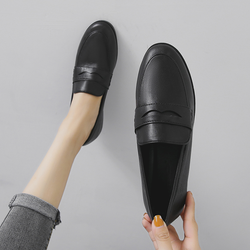 Leather Shoes for Women Casual Slip on Anti-slip Rubble Sole Boat Flats Breathable Comfortable Walking Loafers