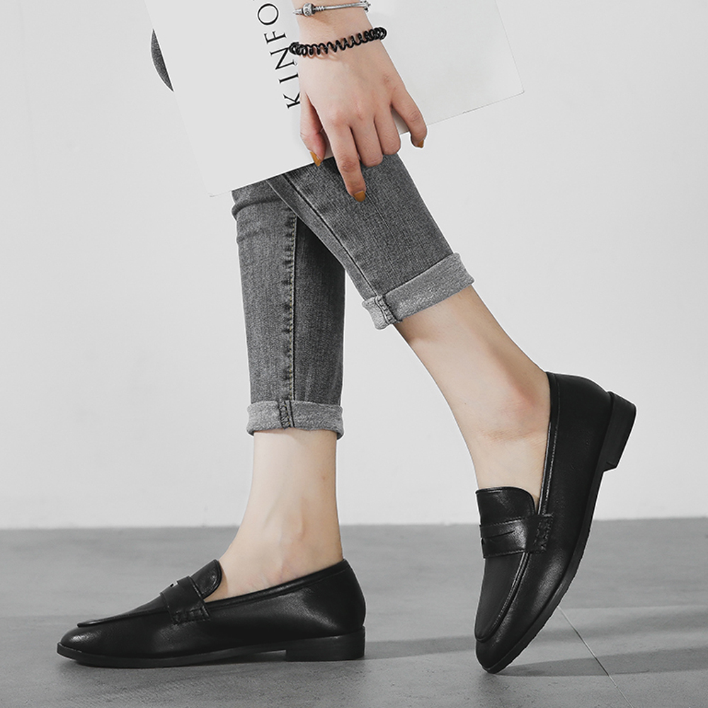 Leather Shoes for Women Casual Slip on Anti-slip Rubble Sole Boat Flats Breathable Comfortable Walking Loafers