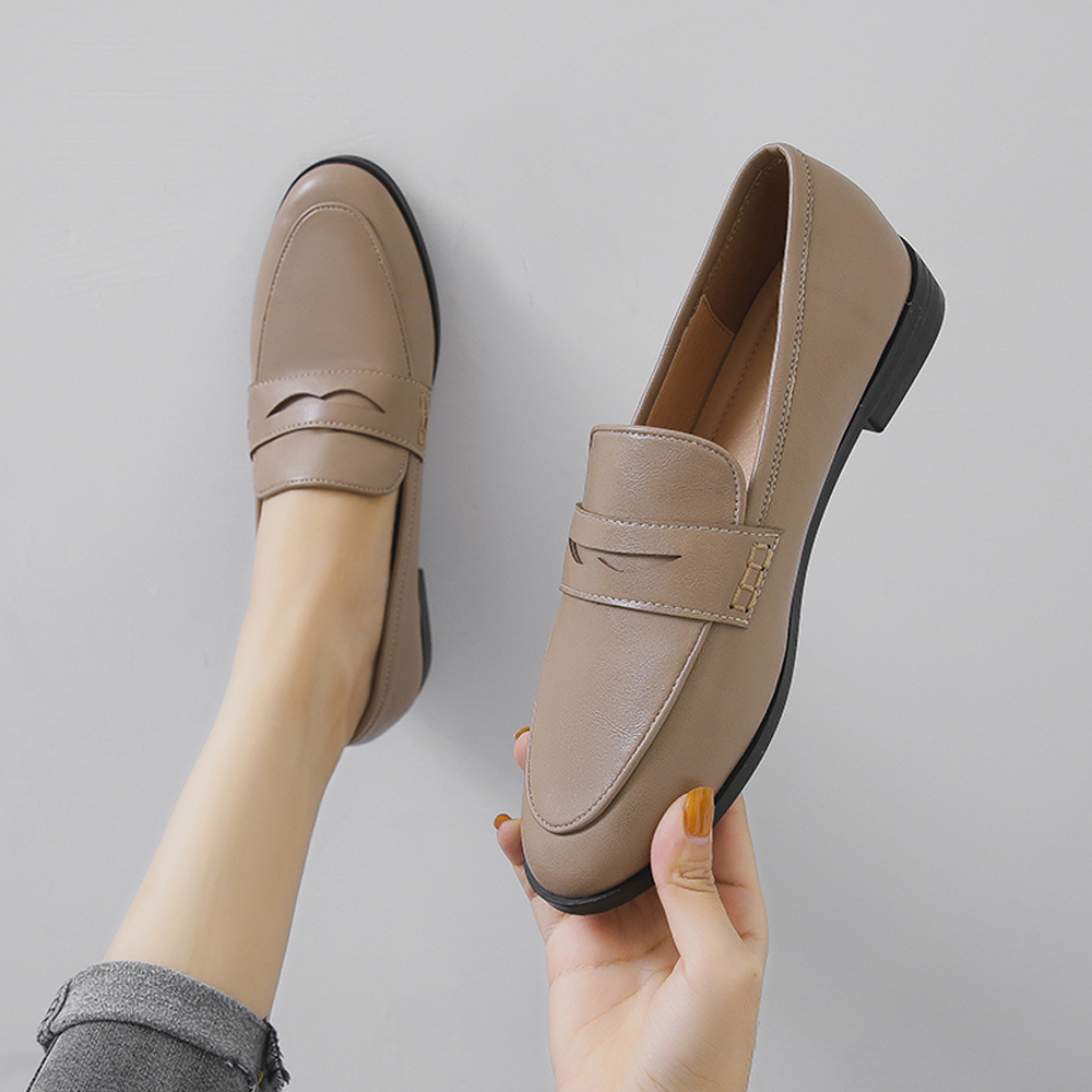 Leather Shoes for Women Casual Slip on Anti-slip Rubble Sole Boat Flats Breathable Comfortable Walking Loafers