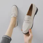 Leather Shoes for Women Casual Slip on Anti-slip Rubble Sole Boat Flats Breathable Comfortable Walking Loafers