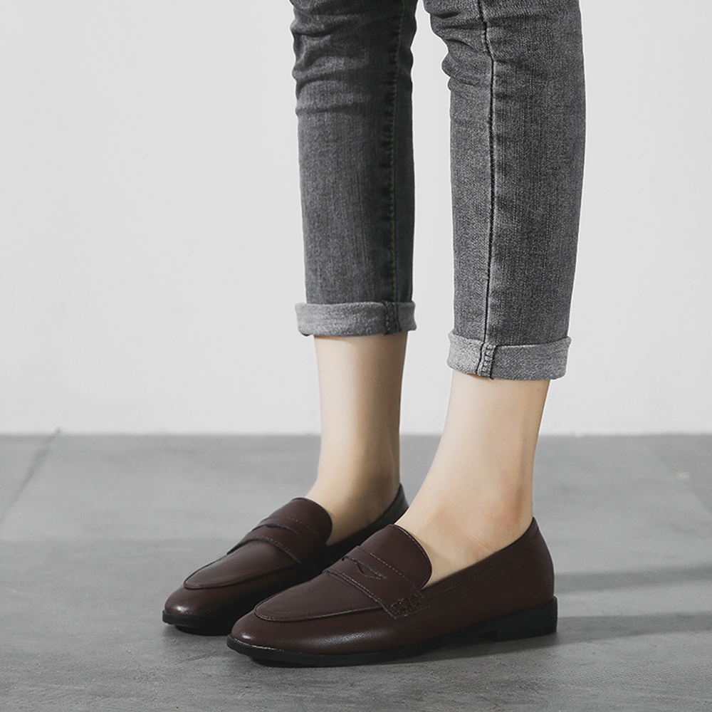 Leather Shoes for Women Casual Slip on Anti-slip Rubble Sole Boat Flats Breathable Comfortable Walking Loafers