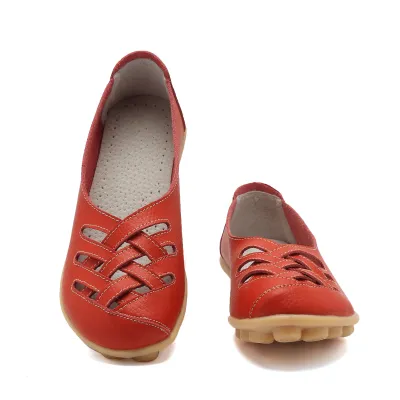 Leather Flats for Women Casual Round Toe Slip on Shoes Soft Comfortable Walking Loafers   02