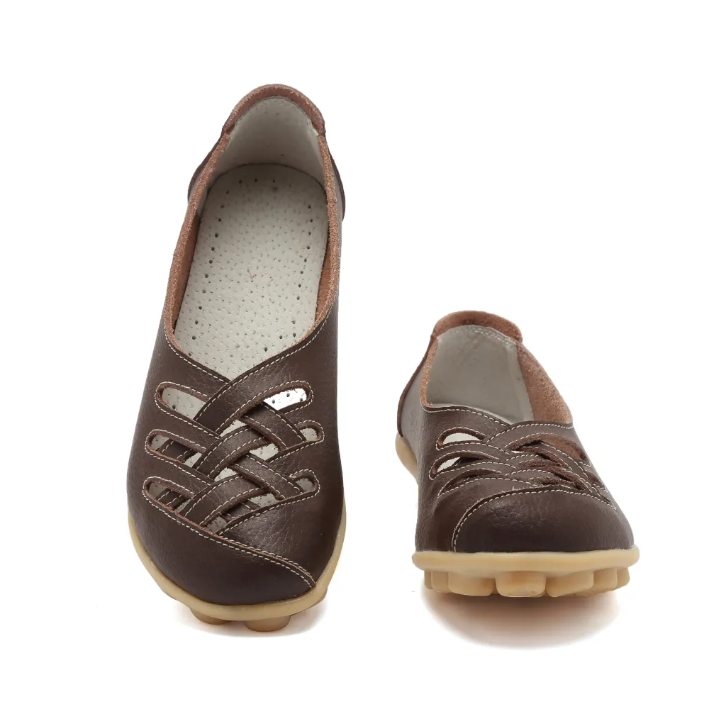 Leather Flats for Women Casual Round Toe Slip on Shoes Soft Comfortable Walking Loafers  