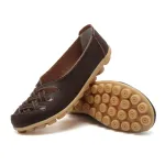 Leather Flats for Women Casual Round Toe Slip on Shoes Soft Comfortable Walking Loafers  