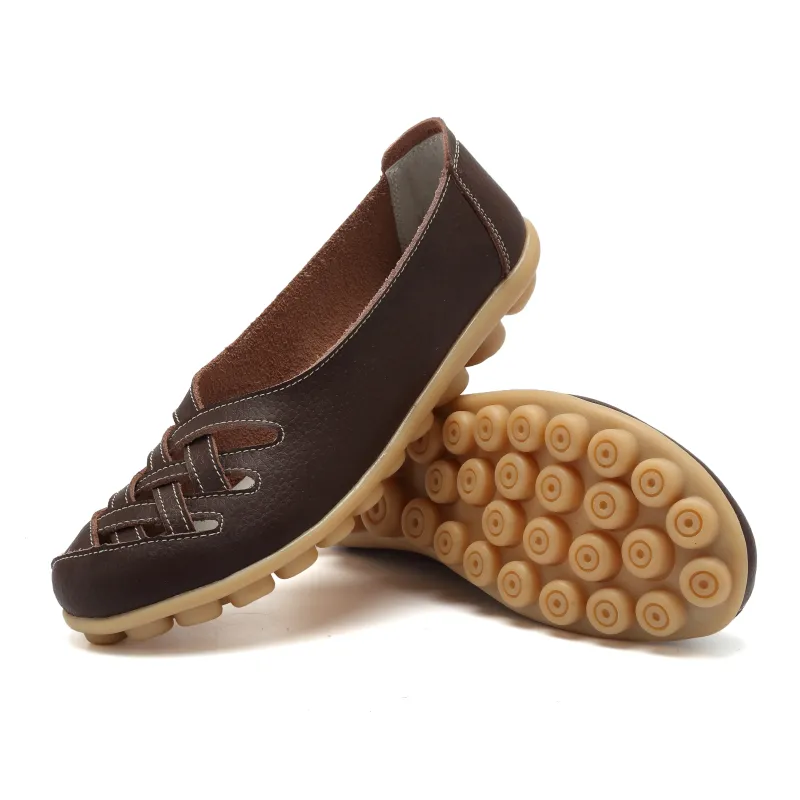 Leather Flats for Women Casual Round Toe Slip on Shoes Soft Comfortable Walking Loafers  