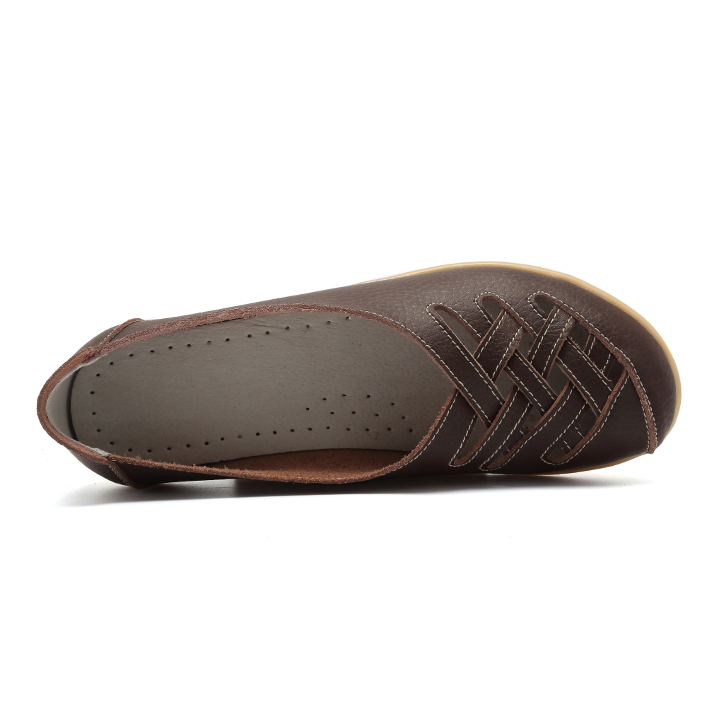 Leather Flats for Women Casual Round Toe Slip on Shoes Soft Comfortable Walking Loafers  