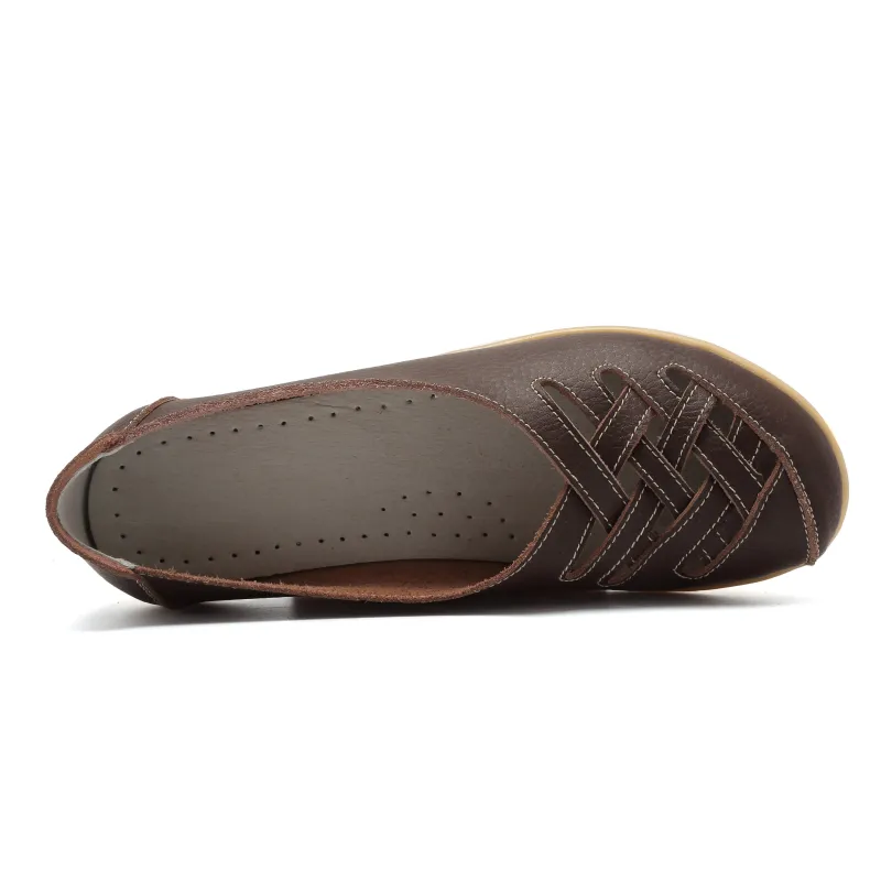 Leather Flats for Women Casual Round Toe Slip on Shoes Soft Comfortable Walking Loafers  