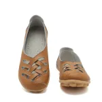 Leather Flats for Women Casual Round Toe Slip on Shoes Soft Comfortable Walking Loafers  
