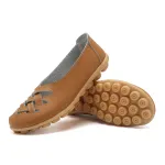 Leather Flats for Women Casual Round Toe Slip on Shoes Soft Comfortable Walking Loafers  
