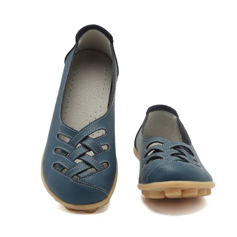 Leather Flats for Women Casual Round Toe Slip on Shoes Soft Comfortable Walking Loafers  