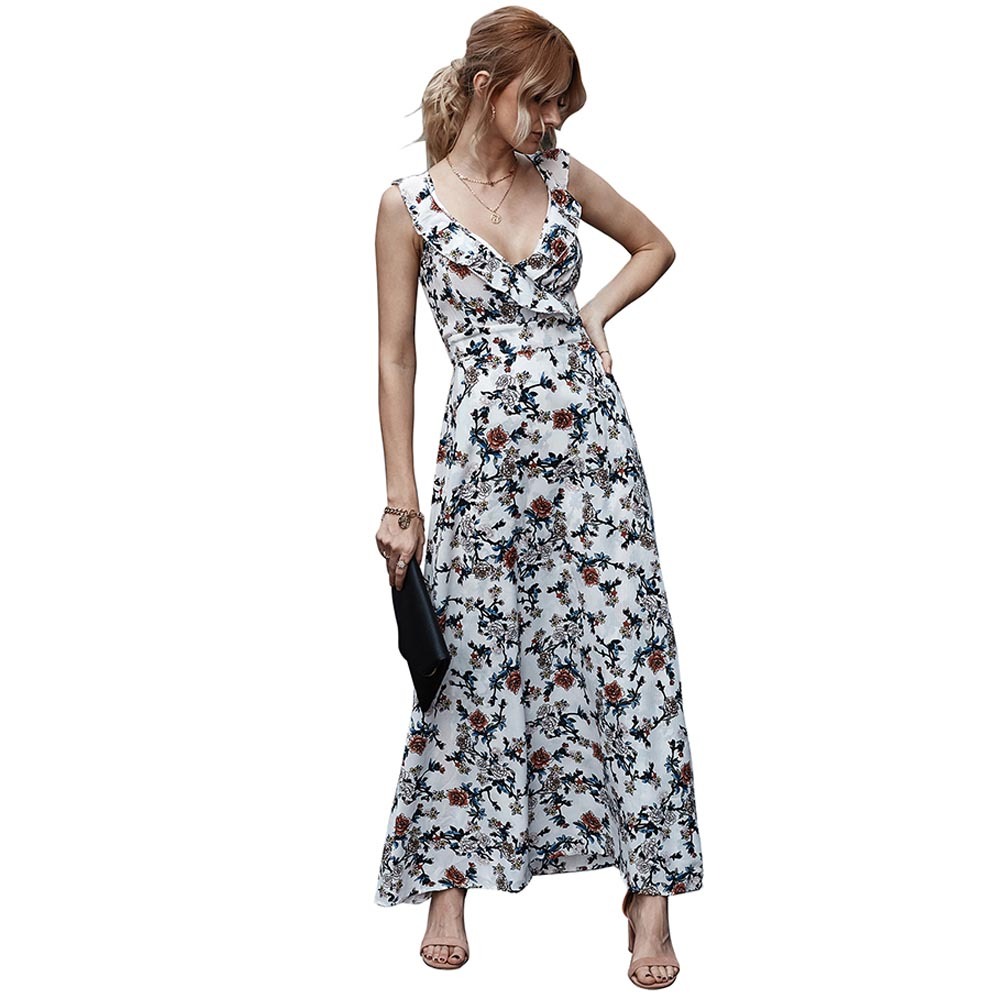 KISFLY 2021 New Women's Summer Halter Floral Print Sleeveless Dress