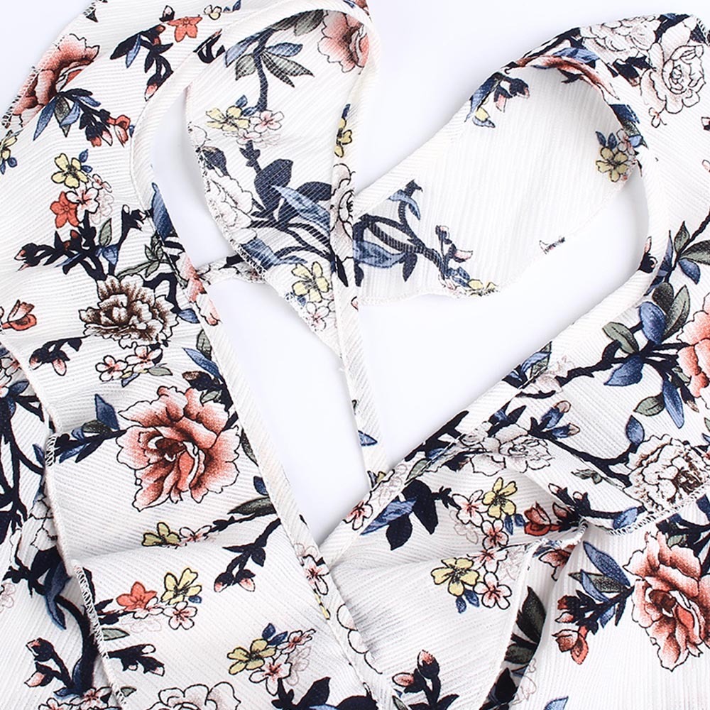 KISFLY 2021 New Women's Summer Halter Floral Print Sleeveless Dress