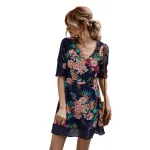 Summer Women Short Sleeve Print Dress V Neck Casual Short Dresses